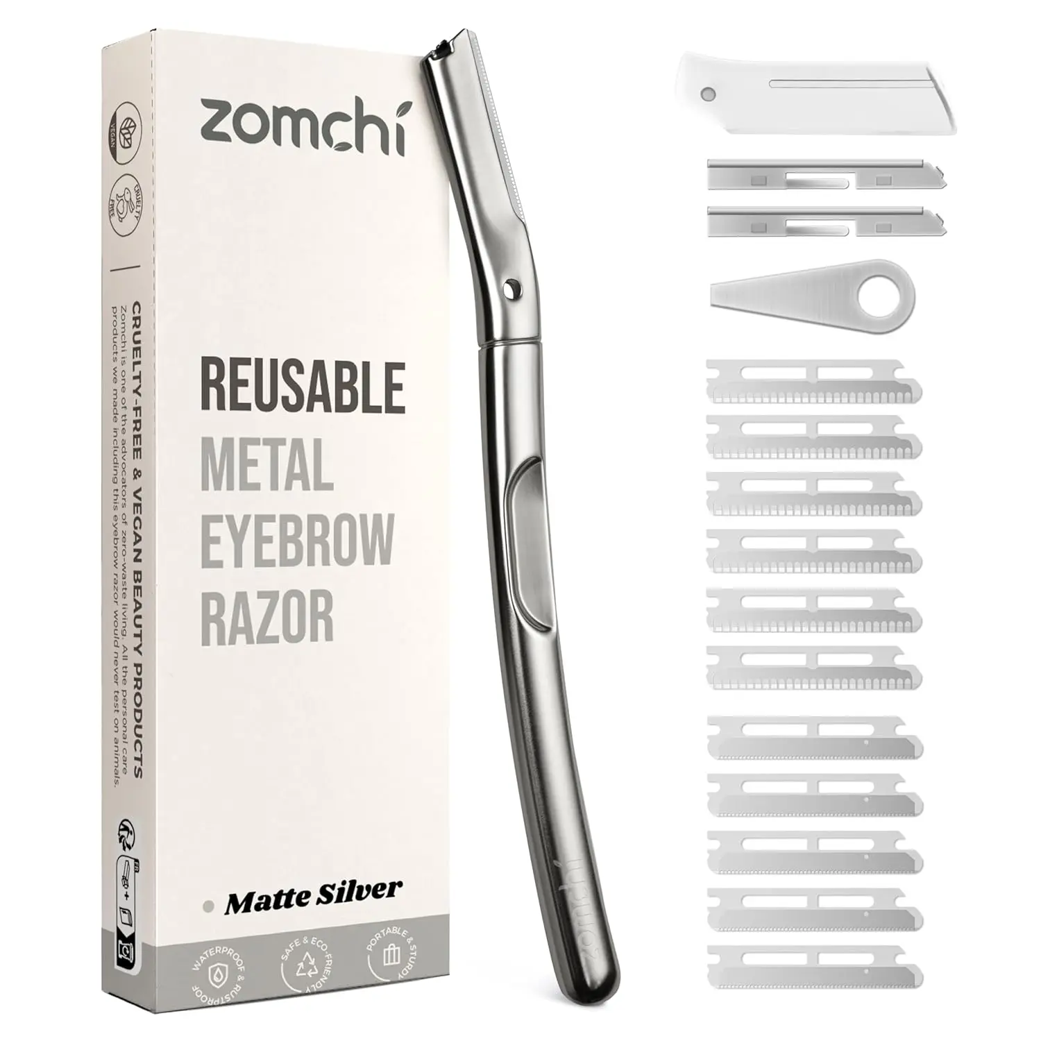 ZOMCHI Dermaplaning Tool, Dermaplaning Razor for Women & Men, Reusable Eyebrow Razor with 11 Refill Blades, Facial Razor Removes Peach Fuzz, Exfoliates Skin (Matte Silver)