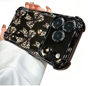 Phone Case: Creative Leopard Print Bow Pattern New Electroplated Transparent TPU Shockproof Phone Case Suitable for a variety of iPhone models, from 17 series to 11 series, and x series, Suitable as a Gift for All Seasons