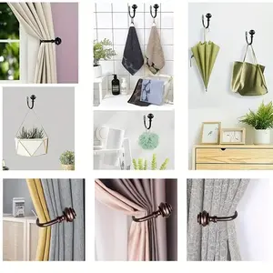 2pcs Decorative Curtain Holdbacks, Wall Mounted Drapery Tiebacks with Screws, Metal Hook and Plastic Finials, Elegant Home Décor Accessories