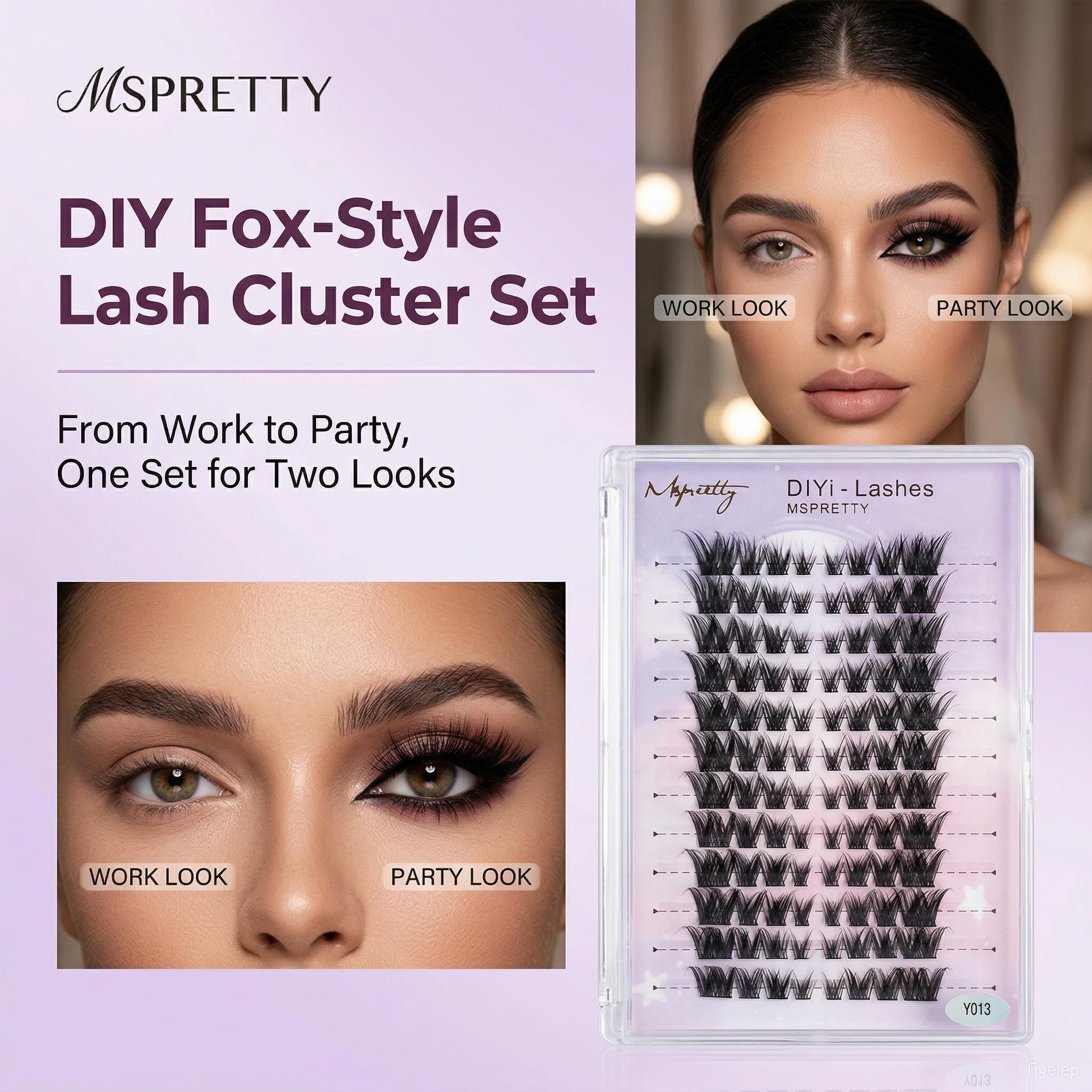Fox eye style angle wing cluster lashes