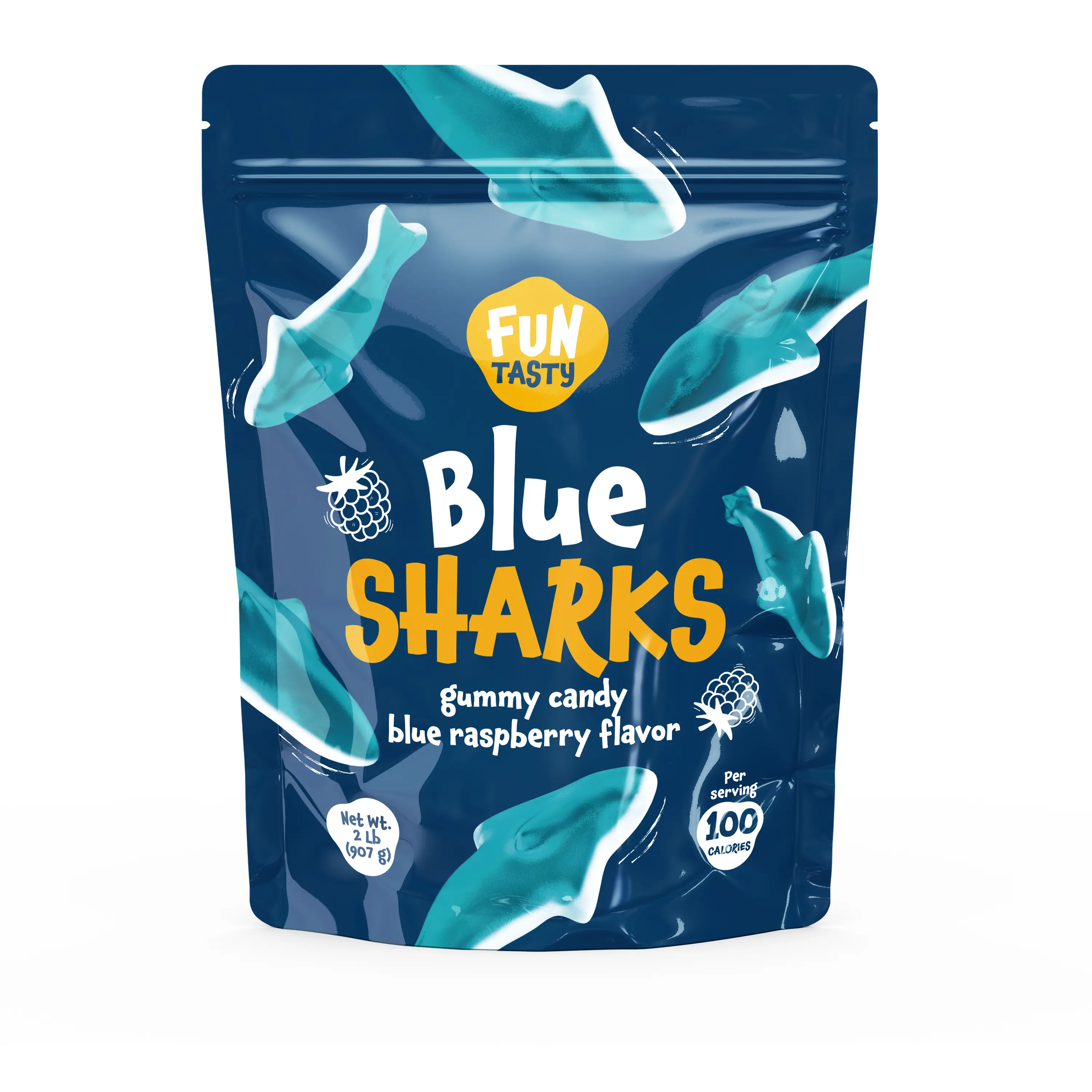 Gummy Sharks - 2 Pound Pack - Blue Shark Gummies - Blue Candy for Goodie Bags, Gifting, Snacking & Dessert Decorating - Chewy Candy with Raspberry Flavor