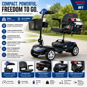 Electric Mobility Scooter for Adults 300W Motor 10-Mile Range Portable 4-Wheel Power Scooter with Swivel Seat and Rear Wheel Drive Compact Foldable Design for Seniors and Elderly Indoor Outdoor Use
