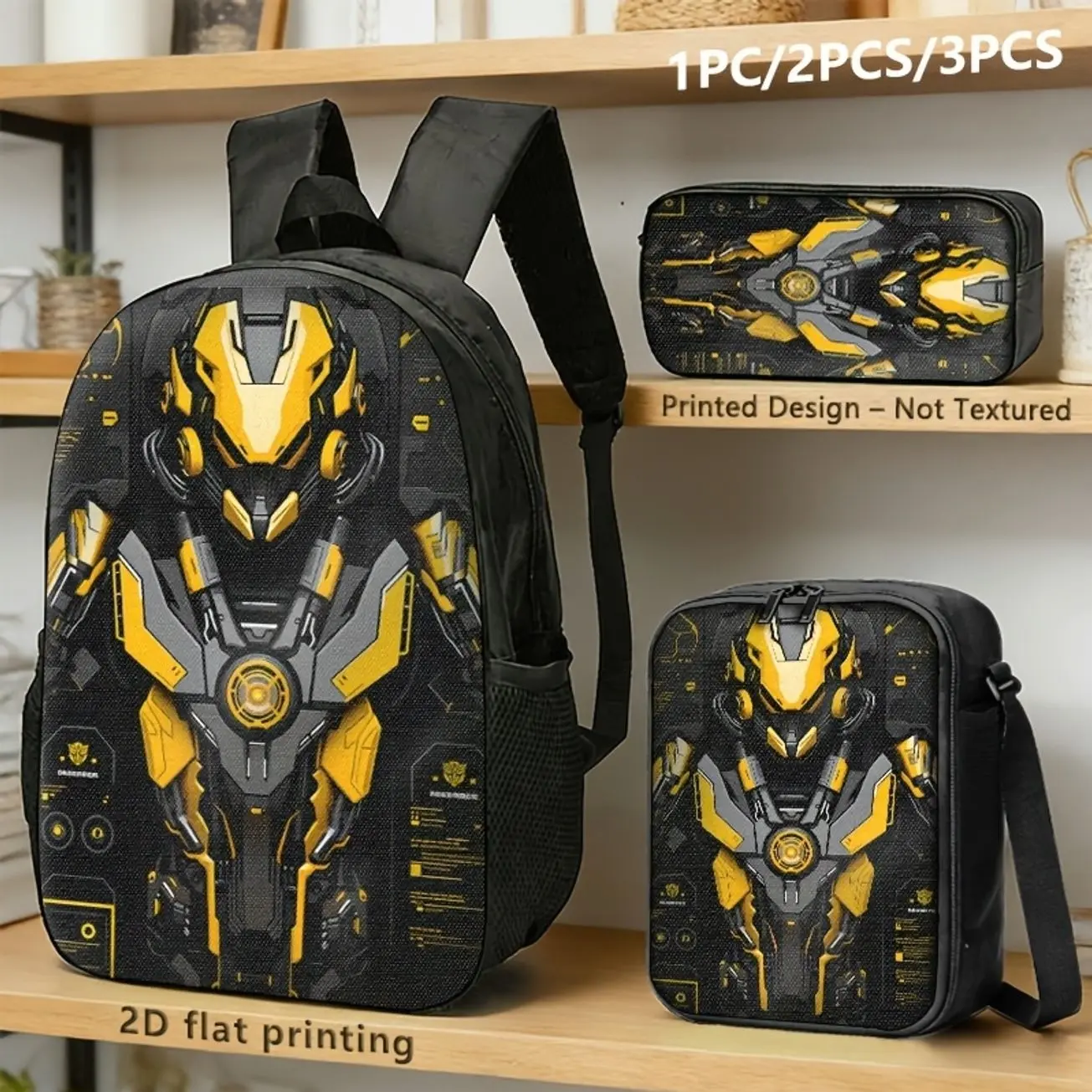 Robot Tech Backpack Set, 1/2/3 Piece Backpack with Lunch Bag & Pencil Case
