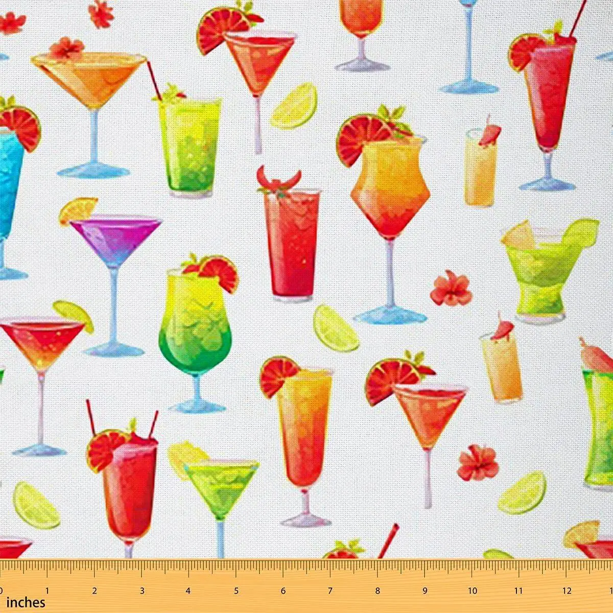 Summer Upholstery Fabric,Colorful Cocktail Fabric,Party Fresh Fruit Strawberry Lemon Slices Decorative Fabric,Bar Delicious Drinks Wine Indoor Outdoor Fabric,Red Green