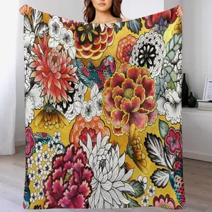 Boho Floral Throw Blanket Bohemian Colorful Flowers Print Mandala Blanket for Sofa Bed Couch Chair Or Dorm 50"x60"
