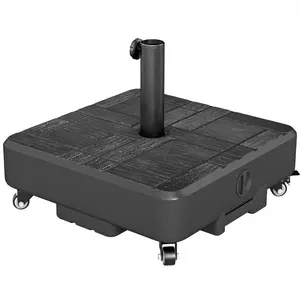 18.9 Inch Square Weighted Umbrella Base With Wood Grain Texture Two Brakes Lock In Place Fill Sand 77 Lbs For Windy Backyard