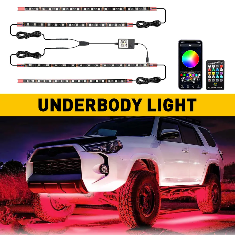 AUTOONE LED Strip Under Car Tube Underglow System Neon Light Kit APP+Remote Control Music Sync Waterproof for Car Truck SUV Easy Install with 3M Tape Brackets, Led Lights Car, Car Ambient Lighting