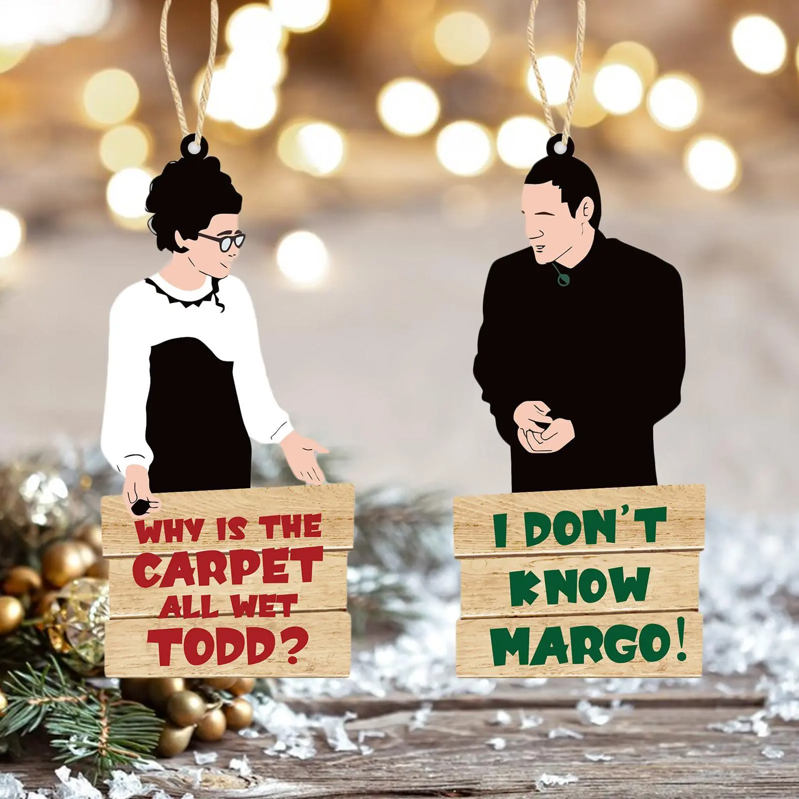 2Pack Christmas Vacation Ornaments, Decorative Ornaments, Funny Holiday 2 Side Printed X-mas Tree Hanging Ornaments, Christmas Vacation Decorations, Ornaments for Xmas Holiday Party Home Decorations - Why is The Carpet All Wet? I Don't Know Margo