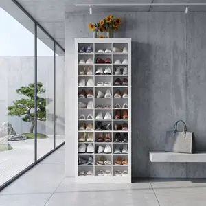 White 12-Tier Vertical Free-Standing Shoe Storage Cabinet with Doors, 36-Pair Capacity, 8.8" Wide Adjustable Shelf Compartments, Space-Saving Rack for Entryway, Bedroom