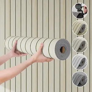A Roll of 3D Grooved Wood-Grain Wall Panels – Self-Adhesive, Waterproof, Sound-Insulating Wallpaper with Textured Design and Matte Wood Surface, Easy to Clean and Install, Removable, Perfect for Living Rooms, Bedrooms, Dining Rooms, and Ceiling Décor