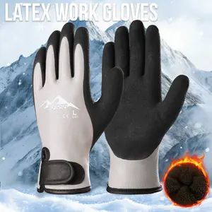 1 Pair Winter Thermal Safety Work Gloves with Fleece Liner – Thermal Insulation, Warm Insulated, Latex Double Coated for Superior Grip, Adjustable Strap, Green,Blue，Grey, Ideal for Fishing, Gardening & Outdoor Cold Weather