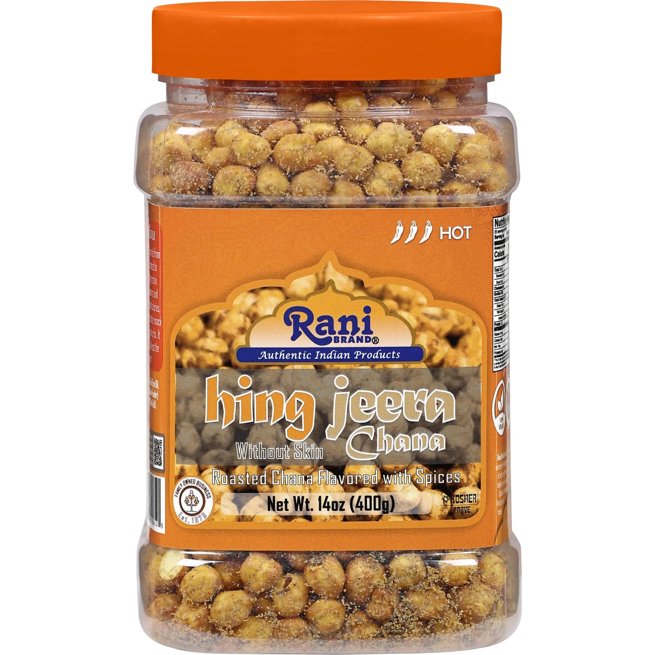 Rani Roasted Chana (Chickpeas) Hing-Jeera (Cumin-Asafetida) Flavor 14oz (400g) PET Jar ~ All Natural | Vegan | No Preservatives | Gluten Friendly | Kosher | Indian Origin |Ready to Eat | Seasoned with 9 Spices