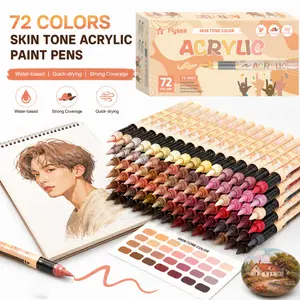 72 Color Skin Tone Acrylic Paint Marker Pens, Brush Tip Acrylic Markers for Rock Painting, Ceramic, Canvas, Wood, Glass, Scrapbooking & DIY Crafts, Non-Toxic Ink