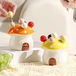 Mushroom Shaped Dessert Fork Set with 6 Stainless Steel Forks and Stand, Unique Serving Utensils for Fruits and Desserts, Perfect for Parties and Christmas Gifts