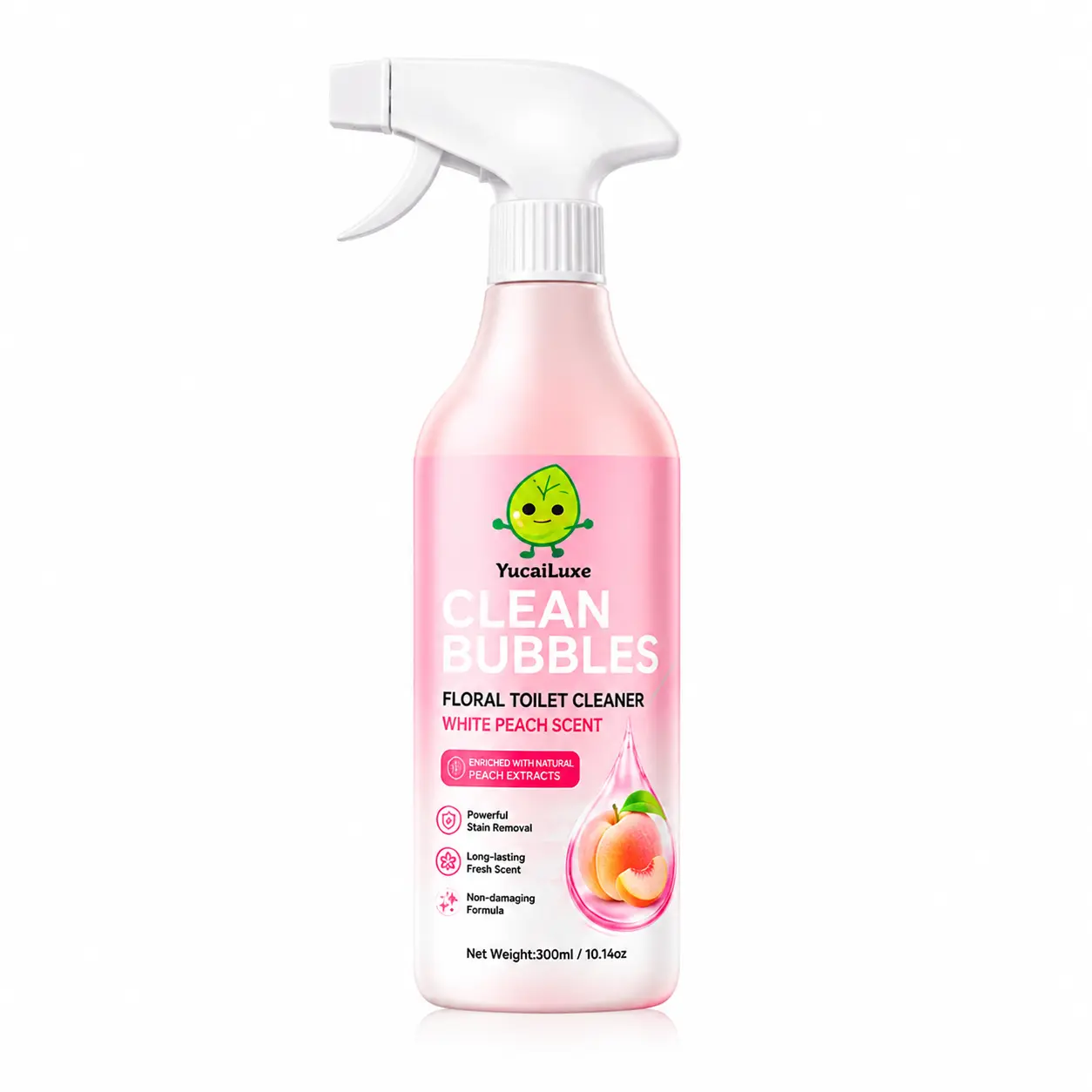 YucaiLuxe Foaming Household Toilet Cleaning Spray, White Peach Floral Fragrance Scented, 300ml, Powerful Stain & Odor Remover, Gentle Safe Formula for Bathroom Toilet Bowls, Toilet Cleaner