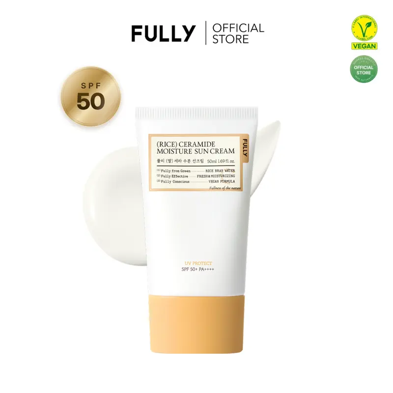 [FULLY Official Shop] Rice Ceramide Moisture Sunscreen SPF50 50ml (OTC) - Korean Daily Sunscreen, Deep Hydration & Barrier Support, Ceramide NP, Rice Bran Water & Panthenol, No White Cast, Suitable for Sensitive Skin