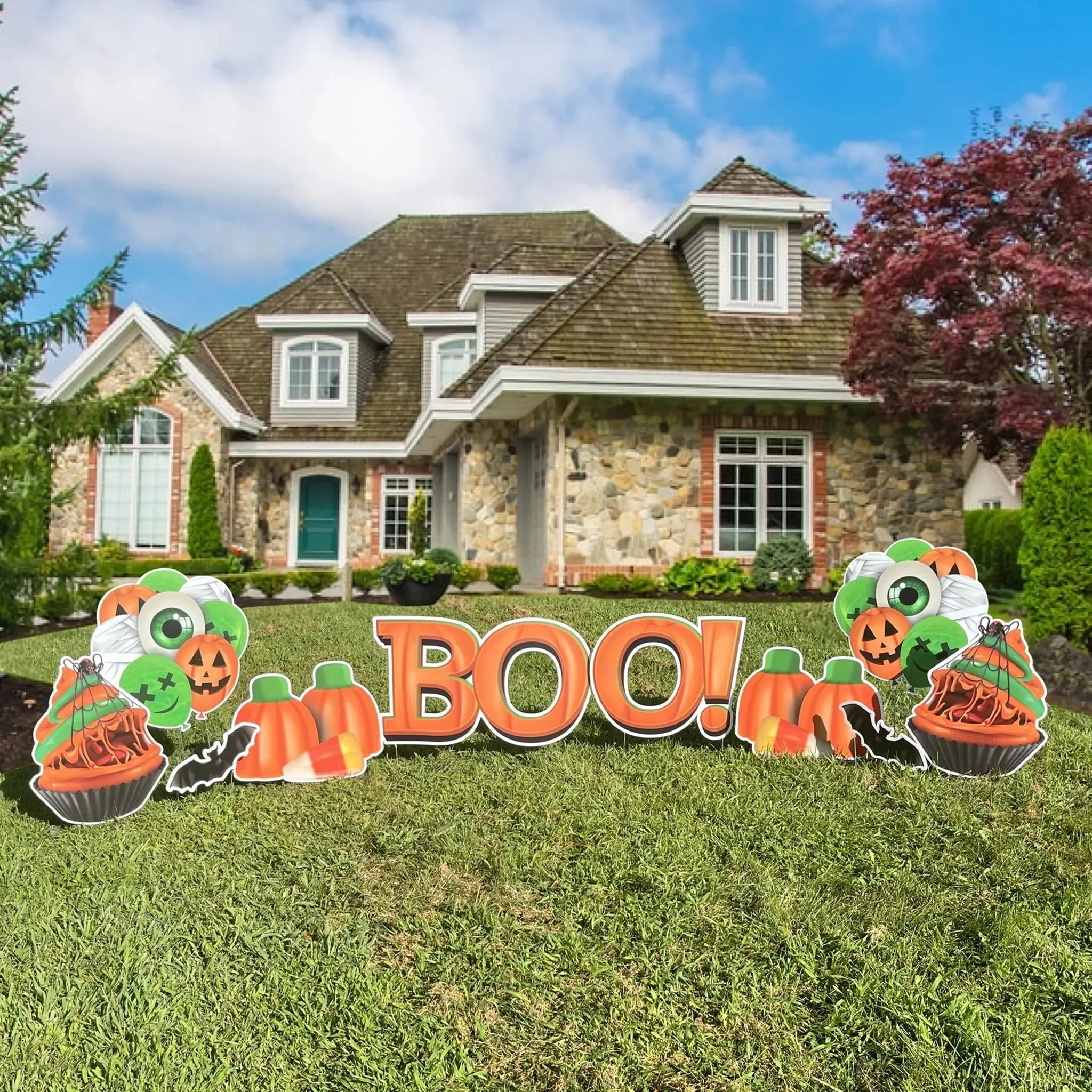 You've Been Booed Yard Sign - Pumpkins & Candies Quick Set Yard Sign | 10pc Halloween Outdoor Lawn Decorations | Yard Card Rental Business