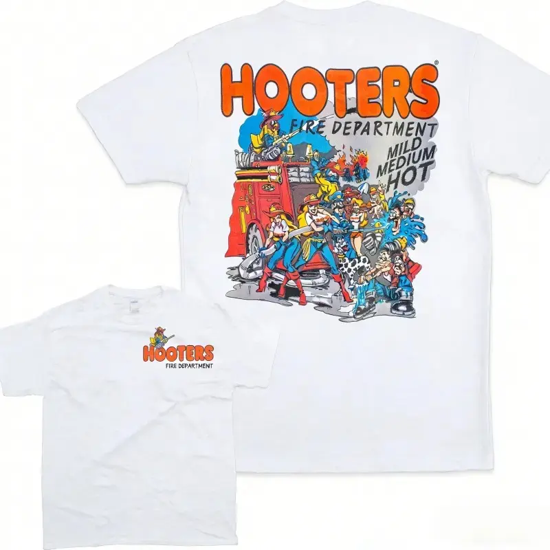 X7 Lab Hooters Fire Department Graphic T-Shirt | Unisex Retro Streetwear Aesthetics in Soft Cotton Fabric | Relaxed Fit shortsleeve Design, Fashion, Loose, Graduation, Classic, Menswear