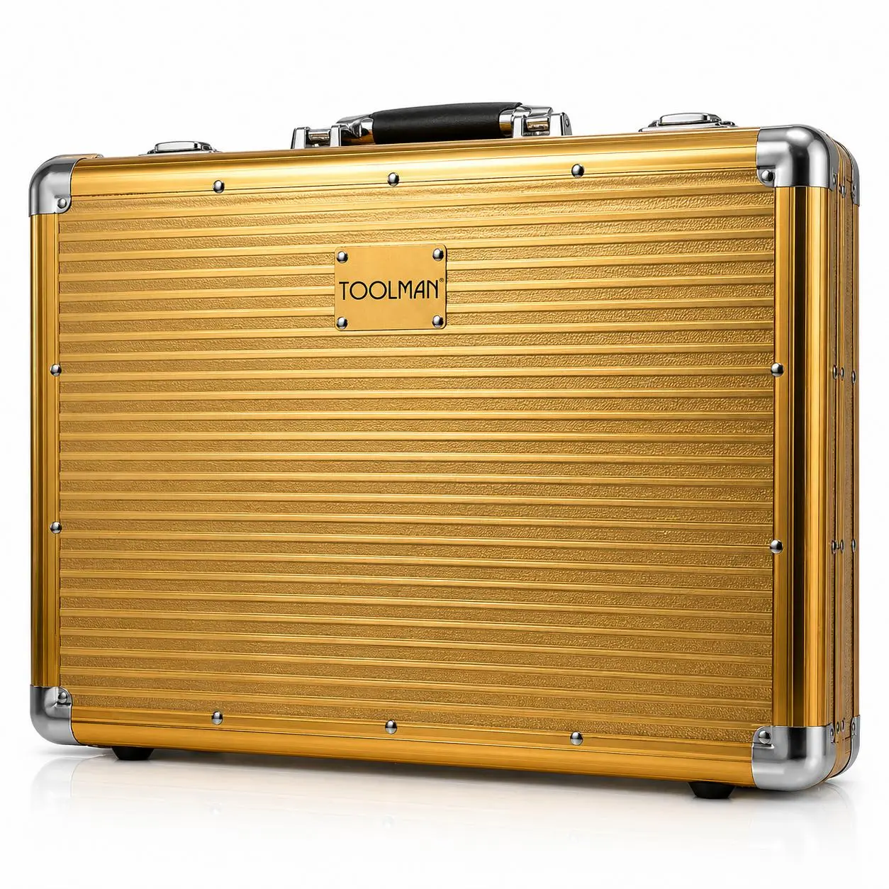 TOOLMAN Professional Aluminum Barber Case – Gold Tool Storage Organizer with Compartments, Lockable & Lightweight Travel Case
