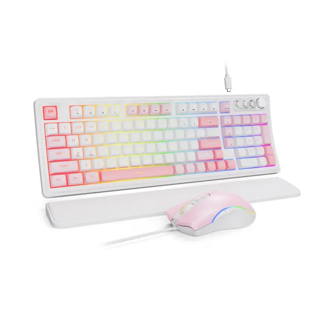 RGB Wired Gaming Keyboard & Mouse Combo SABLUTE | Mechanical Feel, Multimedia Knob, Anti-Ghosting, Ergonomic Leather Wrist Rest