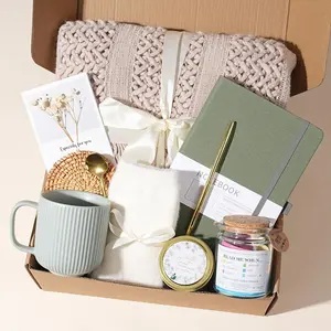 Greenpastures Self Care Gifts for Women, Get Well Soon Baskets, Spa Gift Basket Care Package with Blanket Mug Lavender Scented Candle Bible Verse Jar, Birthday Gifts for Mom Friend Sister GreenPastures