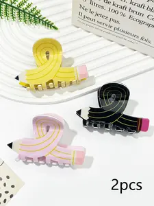 2pcs Cute Pencil Design Hair Claws, Fun Cartoon Theme School Hair Accessories, Perfect for Back-to-School, Graduation, Teacher's Day Gifts, New Student Gifts, and Everyday Casual Hair Accessories for All Seasons