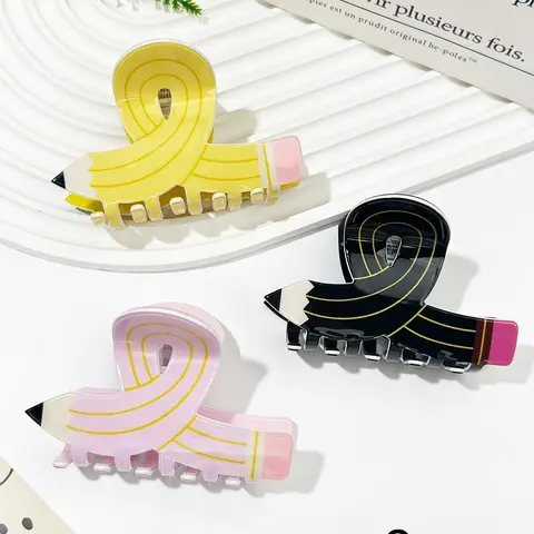 2pcs Cute Pencil Design Hair Claws, Hair Clips Cute, Hairclips, Fun Cartoon Theme School Hair Accessories, Perfect for Back-to-School, Graduation, Teacher's Day Gifts, New Student Gifts, and Everyday Casual Hair Accessories for All Seasons