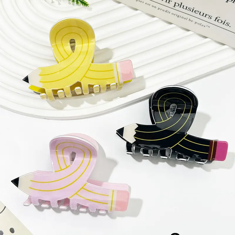 2pcs Cute Pencil Design Hair Claws, Hair Clips Cute, Hairclips, Fun Cartoon Theme School Hair Accessories, Perfect for Back-to-School, Graduation, Teacher's Day Gifts, New Student Gifts, and Everyday Casual Hair Accessories for All Seasons