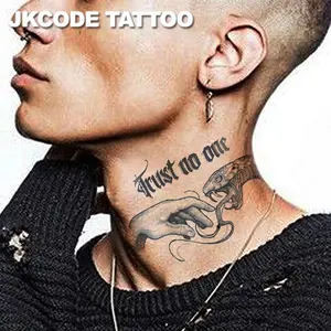 "Trust No One" Snake & Me Neck Hand Rock Hip Hop Cool Style Herbal Tattoo Stickers, Long Lasting Waterproof Temporary Tattoos, Painless Tattoos, 15 Days