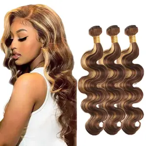 Gefily [14A] 26 inch 4/27 Human Hair Bundles Ombre Body Wave Bundles Honey Brown Bundle P427 Body Wave Bundle 3 Tone