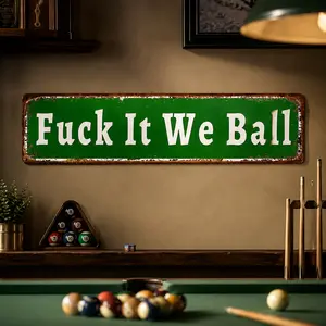 "Forget It We Ball" Funny Basketball Vintage Metal Sign 16x4 Inch Retro Street Sign Wall Decor Aluminium Nostalgic Quote for Sports Enthusiasts outdoorfun