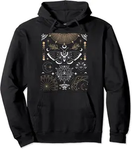 Luna Moth Moon Phases Witchy Dark Academia Aesthetic Occult Pullover Hoodie - Jacobjbt Shop 97B09GQS2QLQ