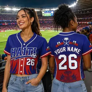 Personalized Haiti Crop Top Jersey with Custom Name and Number, Custom Name Number Shirt, Dual Pride Fan Apparel, Festival Tee for Women