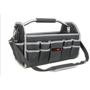 19"Open Tool Tote Collapsible bag with Shoulder Strap Waterproof Tool Organizer Made Cloth(Grey trim)
