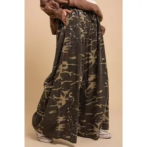 Washed Paint Splatter Camouflage Wide Leg Pants