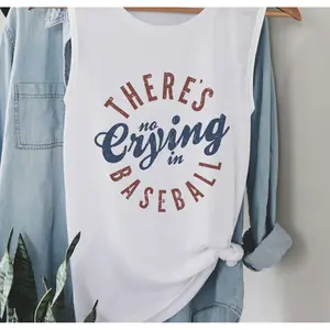 Women's Retro "THERE's NO CRYING in BASEBALL" Graphic Tank Top - Sleeveless Casual Round Neck Summer Top with Medium Stretch, Machine Washable Baseball-Inspired Letter Print, Game Day Clothing, Mediumstretch Fabric