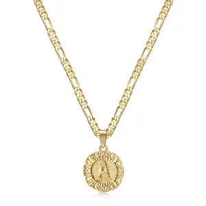 KissYan Initial Necklace For Women Girl,14K Gold Plated Round Letter Pendant Necklace Capital Monogram Necklace Alhpabets from A-Z Figaro Chain Necklace Mothers Day Gift Ideas