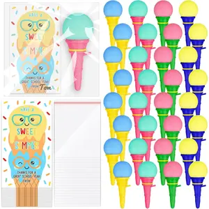32 Set End of School Year Student Gifts Ice Cream Shooters Gift 4 Inch Ice Cream Ball Launcher with Inspirational Card Multicolor Icecream Cone Foam Ball Shooters for School Graduation Party Favors