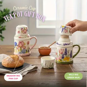 Premium Floral Ceramic Tea Cup & Porcelain Tea Set - 4 Unique Flower Patterns, Elegant Suitable for for Tea Ceremonies, Parties, Self-Care, Suitable for Festivals, Daily Use - Ceramic Cups for Social Gatherings and Gifts