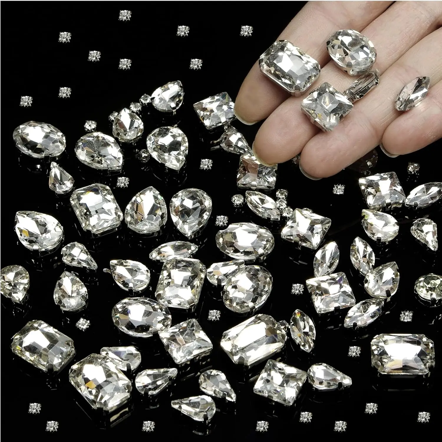 275 count Sew on Rhinestones,Clear Glass Sew on Stone Stainless Steel ...