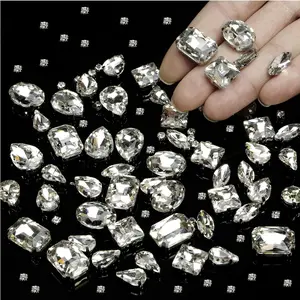 275 count Sew on Rhinestones,Clear Glass Sew on    Stone Stainless Steel Flatback Prong Setting Crafts Mix Shapes Claw Rhinestones for , Clothes,Shoes,Costume