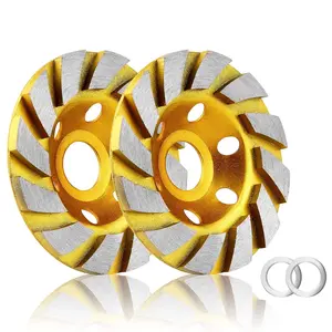 2 count-4 Inch Concrete Stone Ceramic Turbo  Grinding Cup Wheel,12 Segs Heavy Duty Angle  Wheels for Angle  (Yellow)