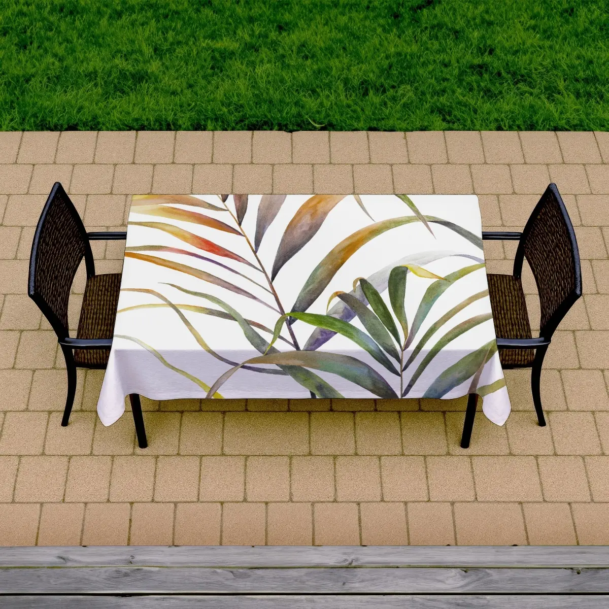 360 stand Rectangle Tablecloth, Tropical Palm Leaves Watercolor Design, 58x102 in Large Size Washable Table Cover, for Outdoor Furniture, Patio Furniture & Indoor Table Decor, Outdoorfurniture, Patiofurniture, Durable Tablecloths, Coastal Tablecloths