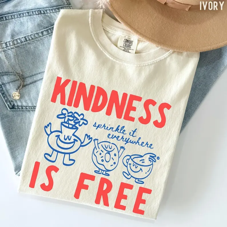 Comfort Colors Kindness Is Free Shirt Funny Sprinkled Doughnut Empathy Tee