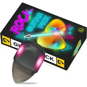 Auto Glowing Illuminated Guitar Picks for Acoustic, Electric and Bass,Guitar Accessories  for Guitar Players Guitarists, Replaceable , Medium, with Case (Purple)