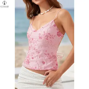 Women Cute Sparkle Backless Sequin Cami Top Mermaid Top V Neck Open Back Criss Cross Straps Summer Crop Tops