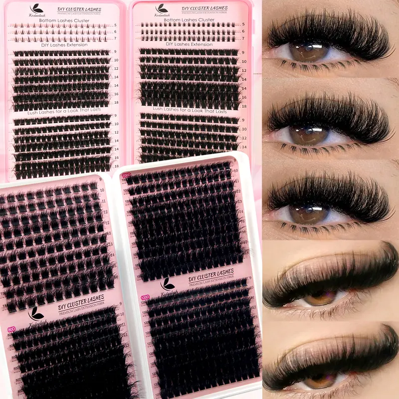 Lash Clusters Fluffy Wispy Mega Volume DIY Home Eyelash Extensions, Triple Density 80D/100D/120D D Curl Individual Lashes 9-18mm, 620Pcs Kit with Bottom Lashes for a Dramatic Eye-Opening Look