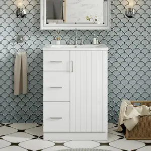 24" Modern Bathroom Vanity with Sink, Small Bathroom Sink Cabinet with 2 Drawers and Soft-Closing Door, Under-mount Sink Bathroom Cabinet with Drawers