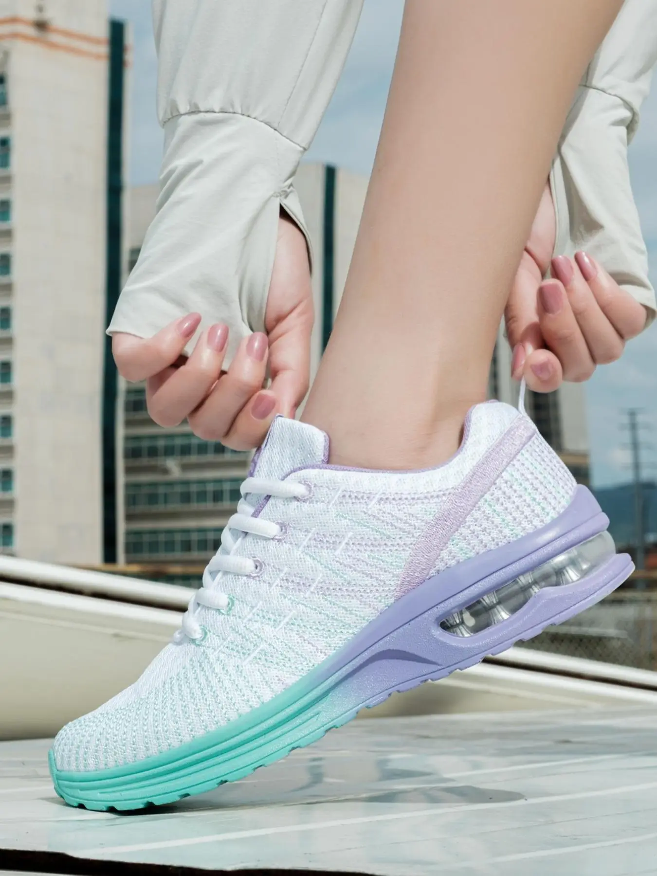 Women's Trendy Gradient Non-slip Air Cushion Sneakers, Back To School Sports Running Shoes, Lace-up Low Top Gym Workout Outdoor Travel Casual Walking