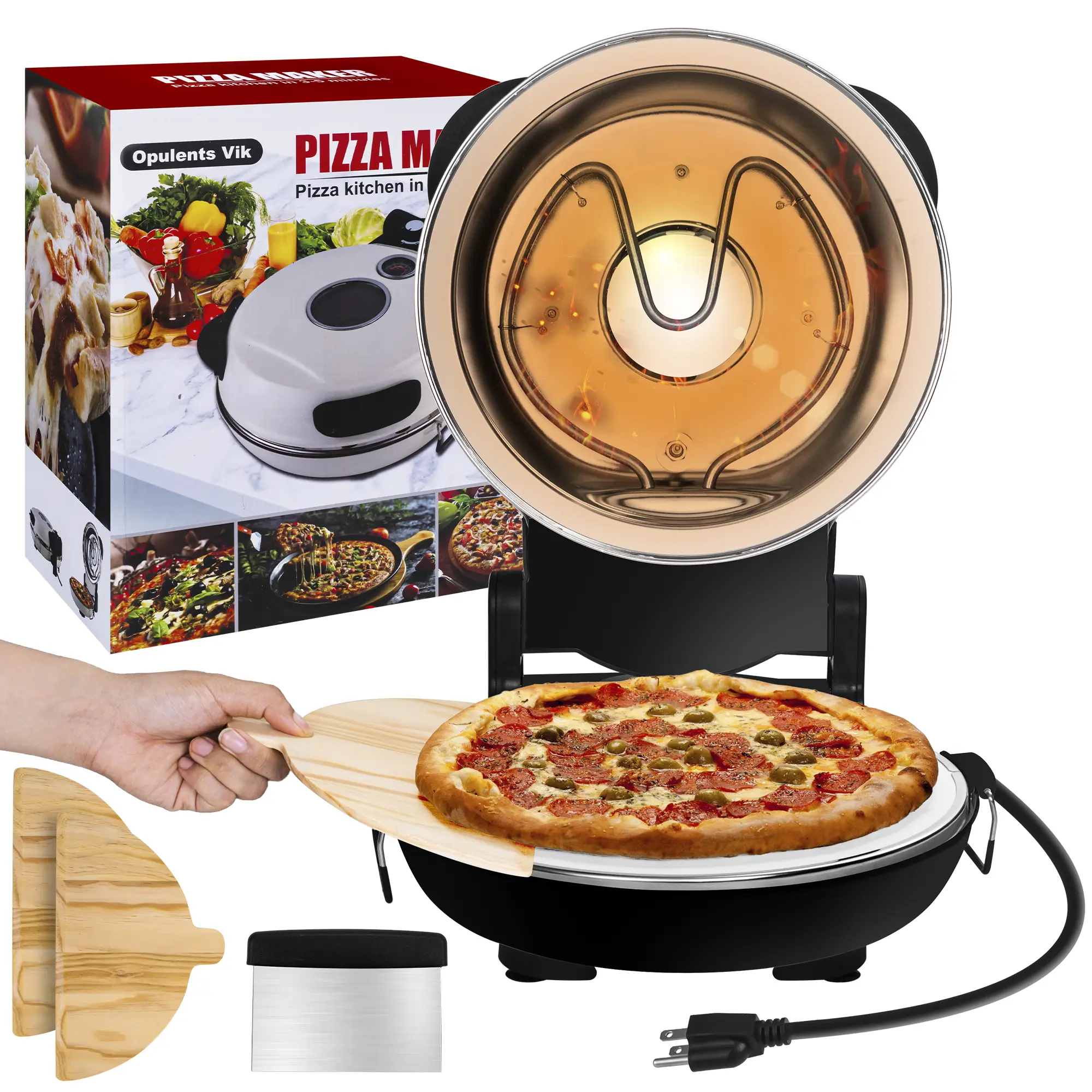 Stone Pizza Oven, 12'' Indoor Electric Pizza Maker, 1200W Countertop Pizza Maker Machine with Dual Temp Control, Crispy Crust Pizzas in Minutes, Black